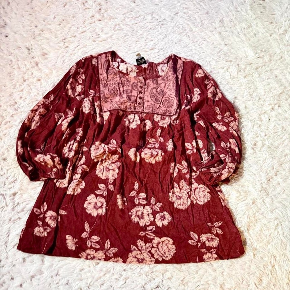 Floral Cottage Core Whimsical Flowy Country Cowgirl Peasant Top Womens XL Earthy